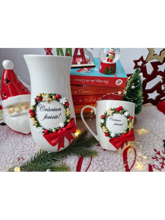 Set vaza si cana coronita craciun
